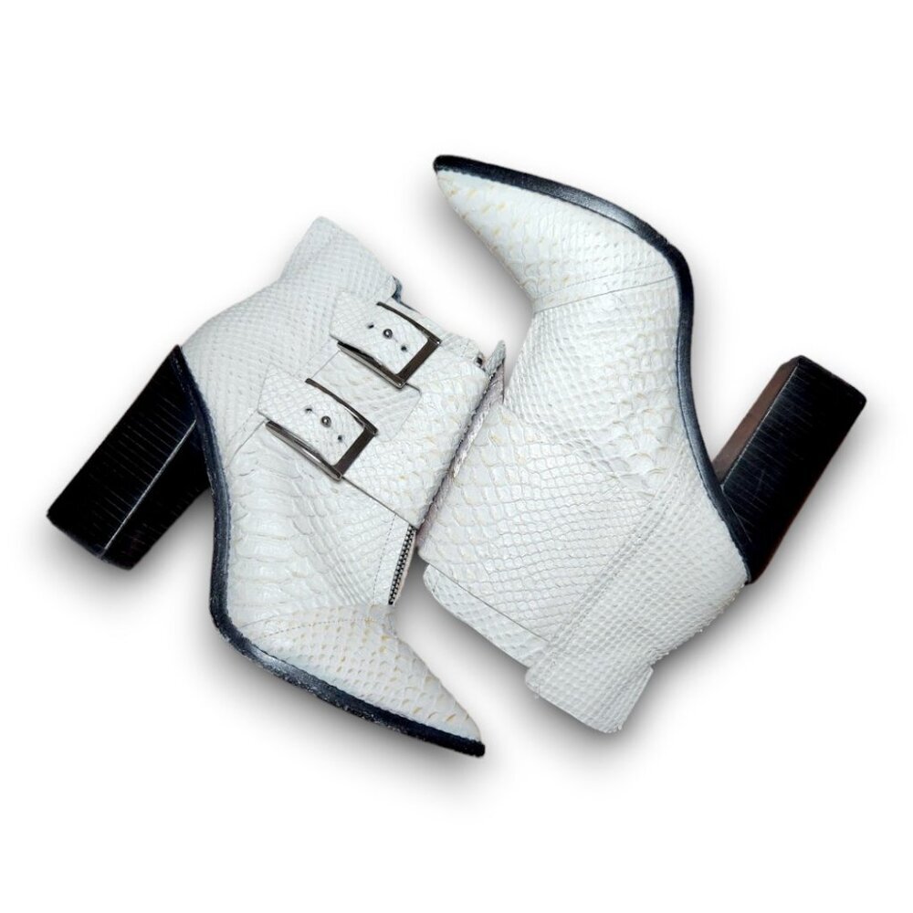 TIBI White Snake Embossed Leather Ankle Boots